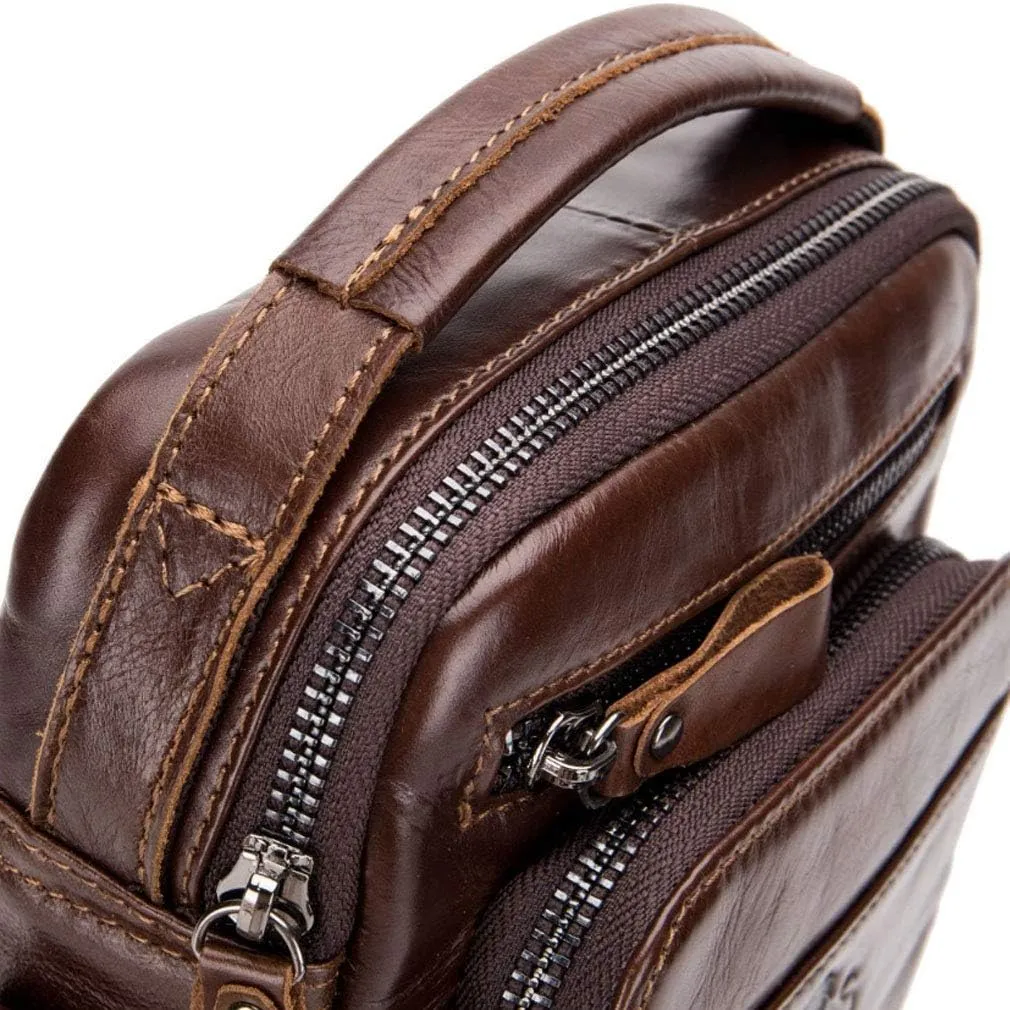 Hebetag Small Leather Shoulder Bag Crossbody Pack for Men Outdoor Travel Business