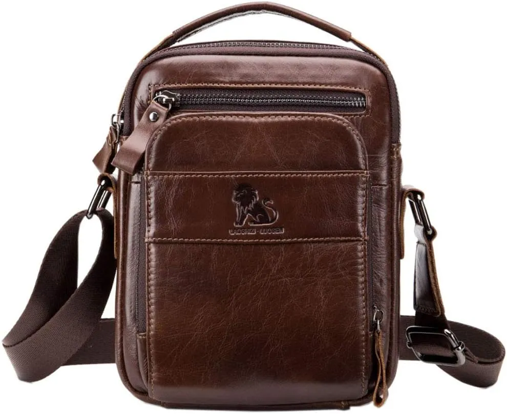 Hebetag Small Leather Shoulder Bag Crossbody Pack for Men Outdoor Travel Business
