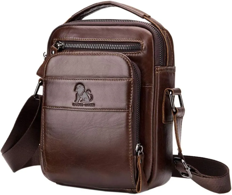 Hebetag Small Leather Shoulder Bag Crossbody Pack for Men Outdoor Travel Business