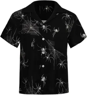 Hell Bunny Grungy Spider Retro Short Sleeve Button Up Gothic Shirt