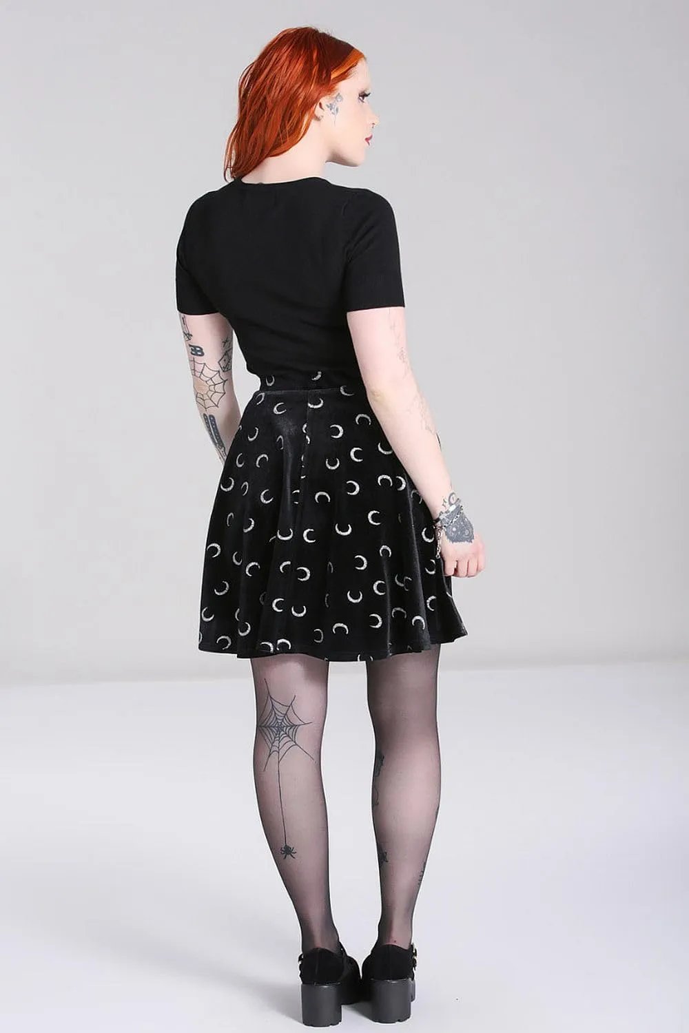 Hell Bunny Misty Moon Black Velvet Glittery Crescent Skirt