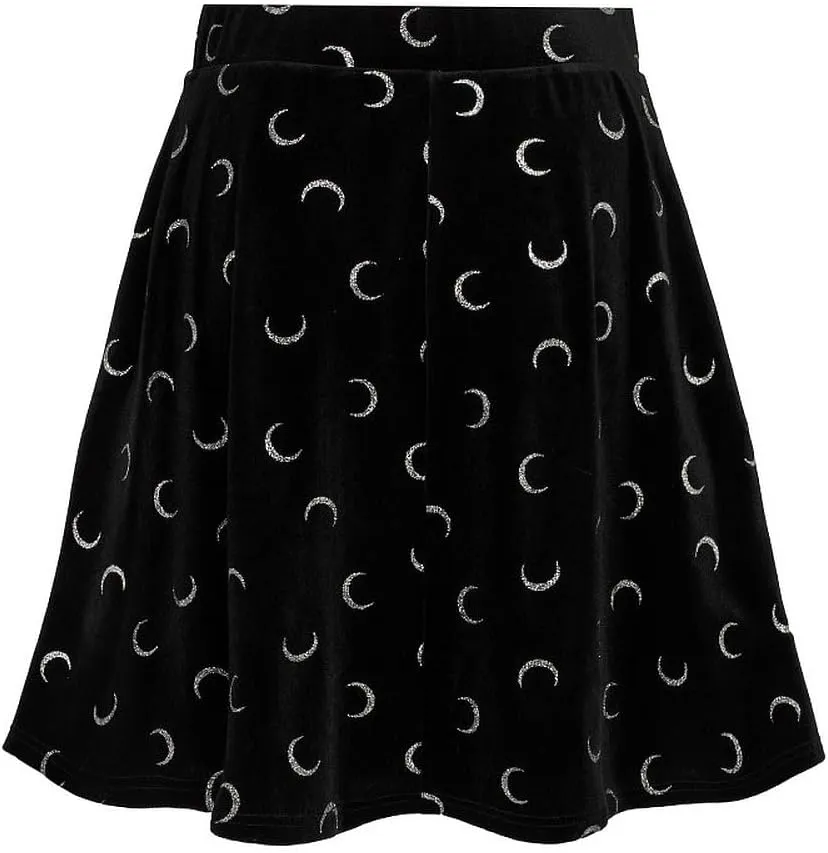 Hell Bunny Misty Moon Black Velvet Glittery Crescent Skirt
