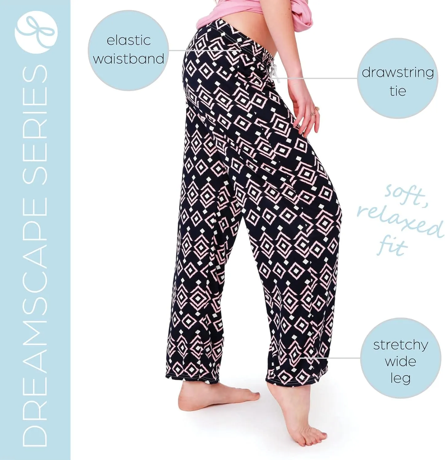 Hello Mello Signature Lounge Pants Womens Soft Pajama Bottoms Elastic Waistband Drawstring Tie
