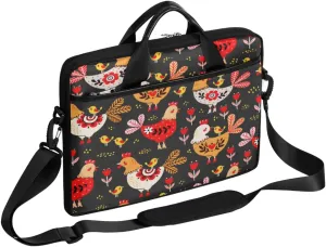 Hens And Chickens Black Background Laptop Shoulder Messenger Bag Waterproof Laptop Briefcase Handle Padded Strap