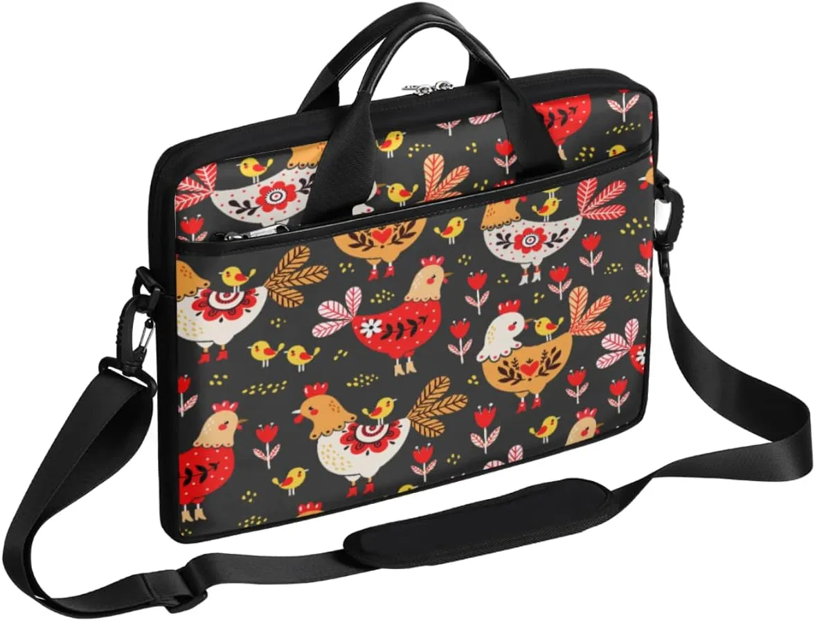 Hens And Chickens Black Background Laptop Shoulder Messenger Bag Waterproof Laptop Briefcase Handle Padded Strap