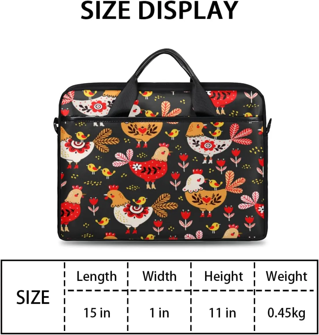 Hens And Chickens Black Background Laptop Shoulder Messenger Bag Waterproof Laptop Briefcase Handle Padded Strap