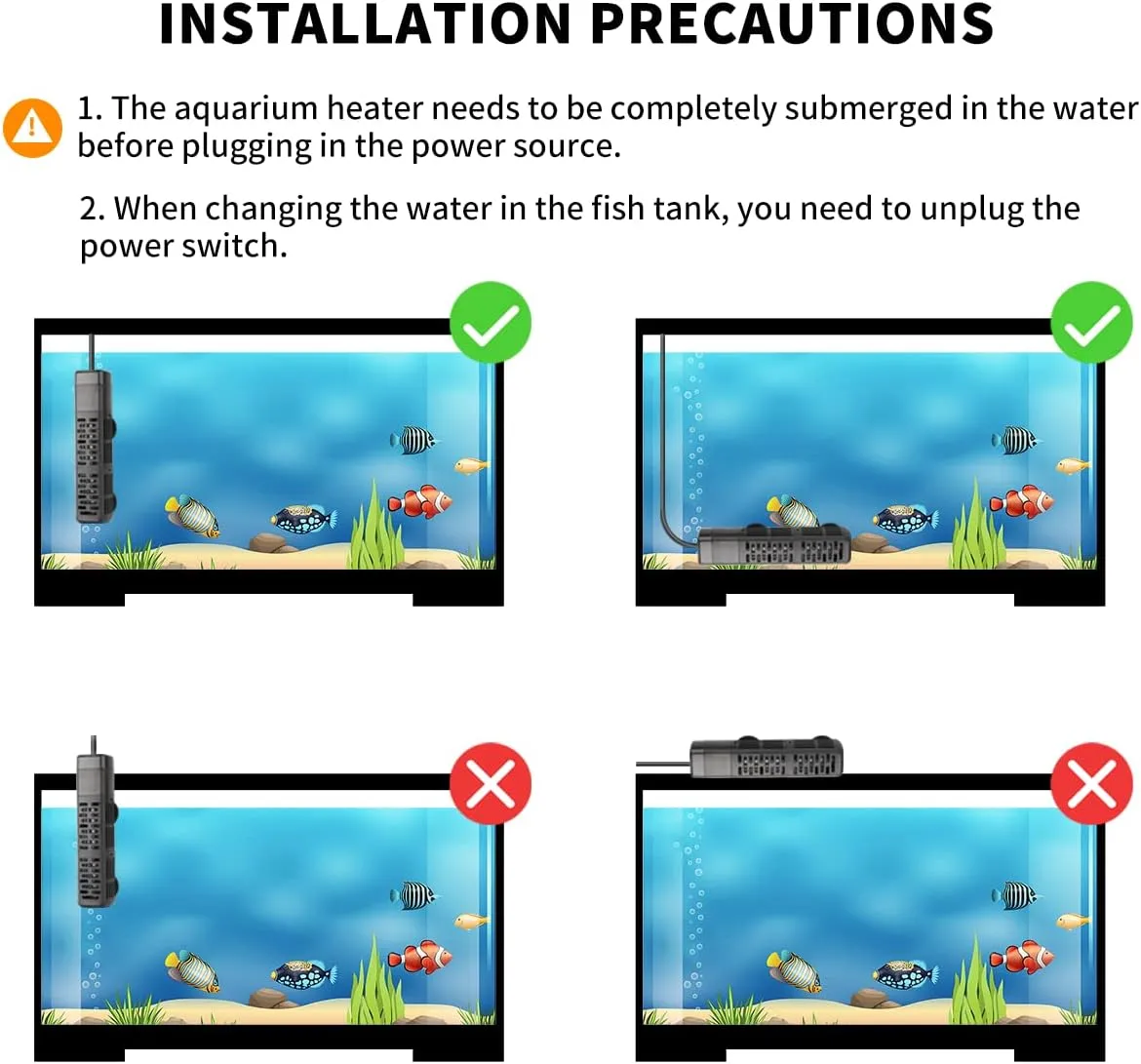 HiTauing Aquarium Heater, 50W/100W/200W/300W/500W Submersible Fish Tank Heater with Over-Temperature Protection and Automatic Power-Off When Leaving Water for Saltwater and Freshwater