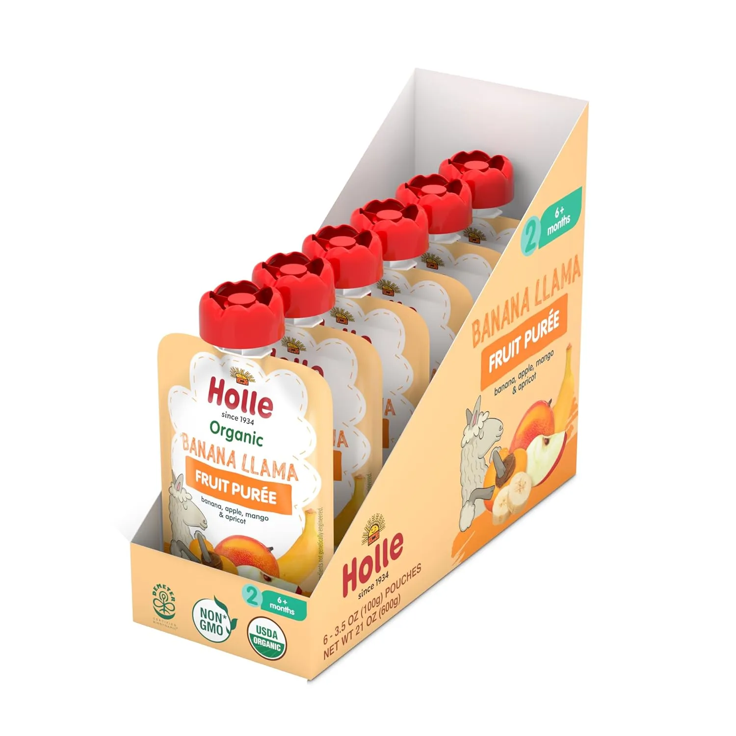 Holle Organic Baby Food Pouches - Banana Llama Baby Puree with Banana, Apple, Mango and Apricot - (6 Pack) Organic Baby Snacks   Fruit and Veggie Pouches for Weaning Babies 6 Months and Older