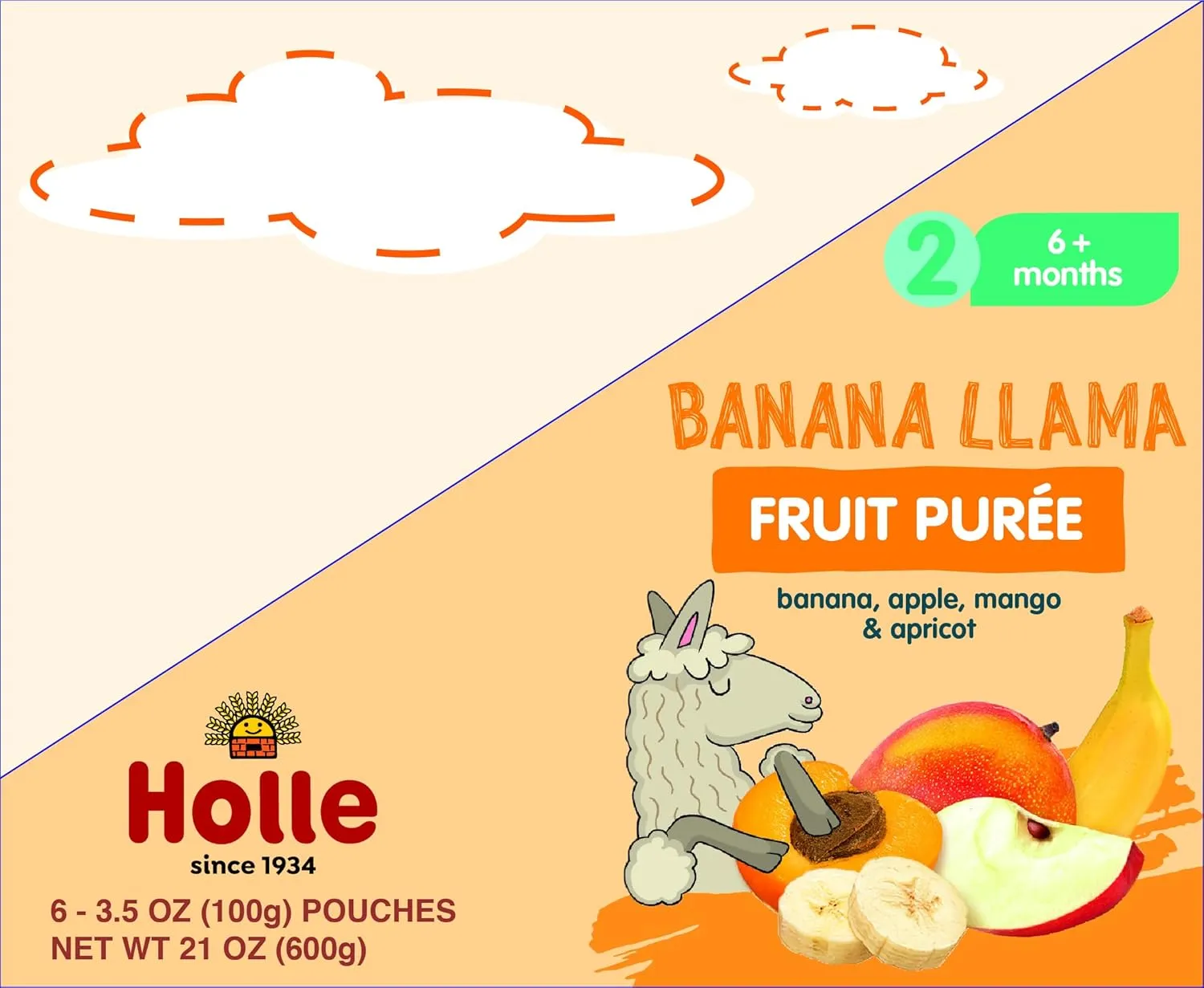 Holle Organic Baby Food Pouches - Banana Llama Baby Puree with Banana, Apple, Mango and Apricot - (6 Pack) Organic Baby Snacks   Fruit and Veggie Pouches for Weaning Babies 6 Months and Older