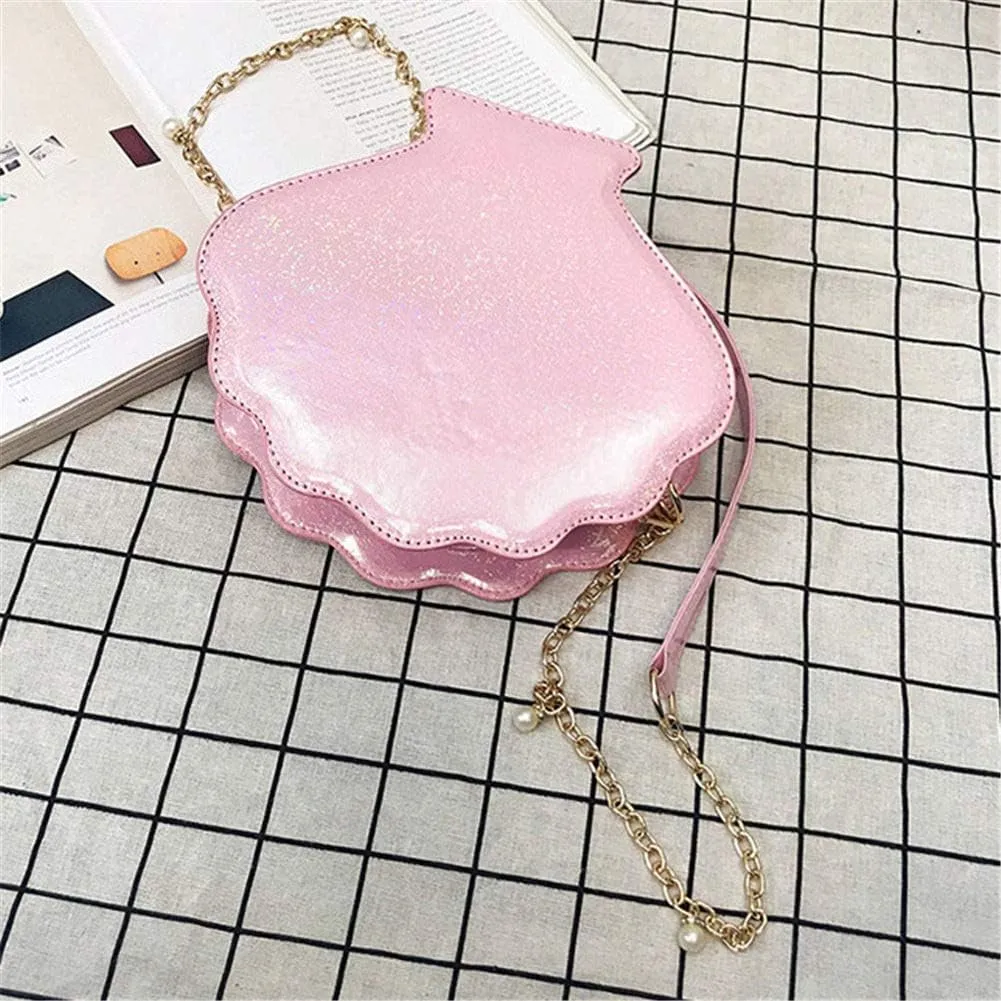 Hologram Laser Shell Shoulder Bags Pearl Cross-body Chain Purse Bags for Womens