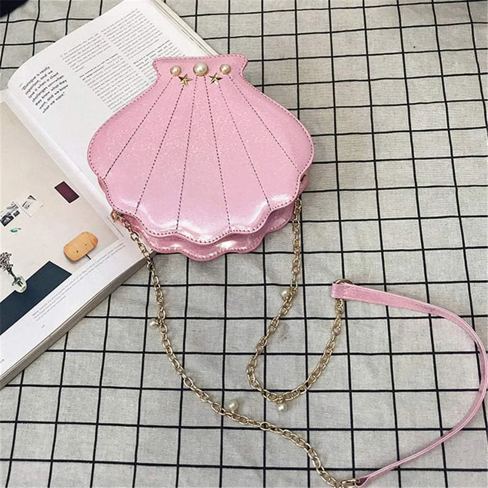 Hologram Laser Shell Shoulder Bags Pearl Cross-body Chain Purse Bags for Womens