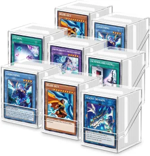 Homthy 8 Pack Card Deck Boxes for Trading Cards, Acrylic Card Deck Case with 800 PCS Clear Card Sleeves, Trading Card Storage Boxes Fit for MTG TCG and Sport Cards
