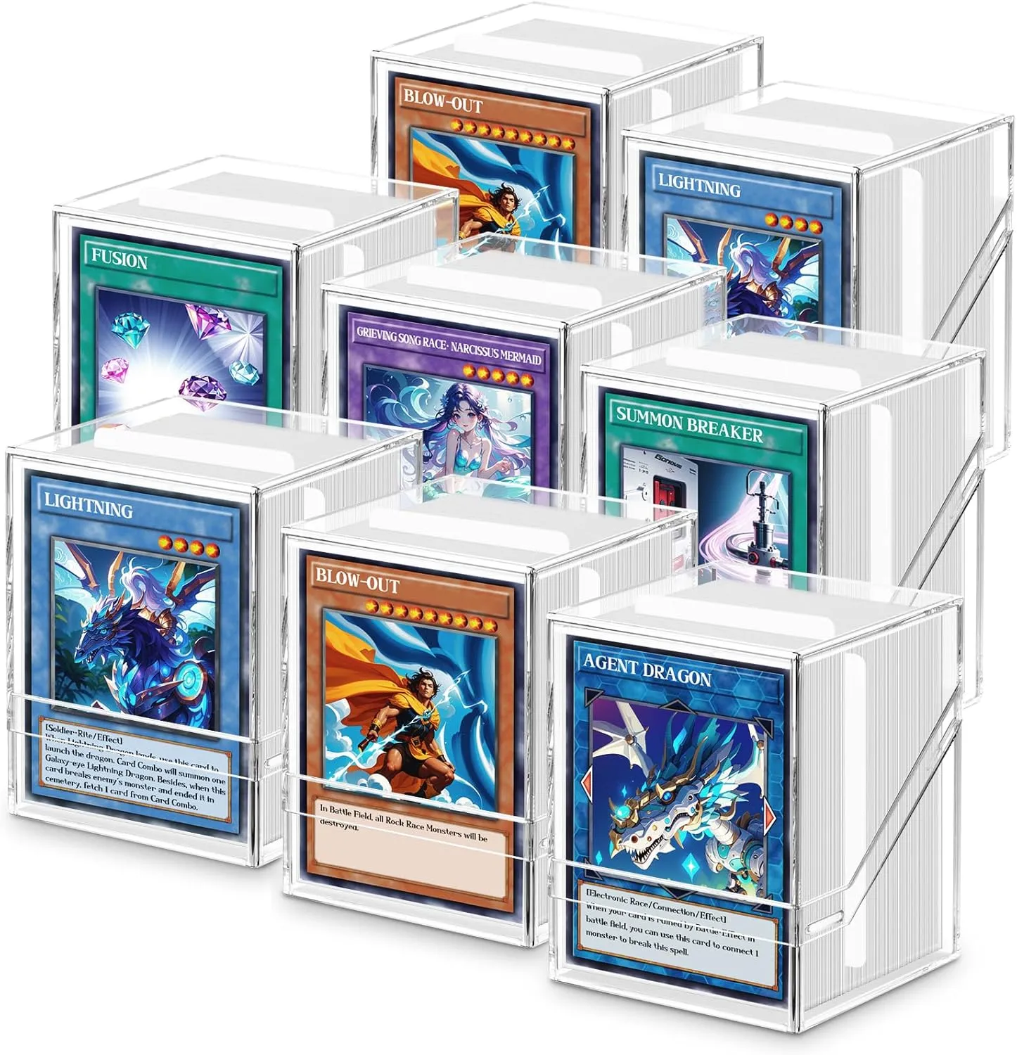 Homthy 8 Pack Card Deck Boxes for Trading Cards, Acrylic Card Deck Case with 800 PCS Clear Card Sleeves, Trading Card Storage Boxes Fit for MTG TCG and Sport Cards