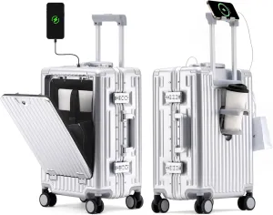 HotWay 24 Inch Checked In Luggage with Cup Phone Holder and Laptop Compartment, PC Hard Shell Suitcase with Spinner Wheels and USB Port, Large Luggage for Business Travel
