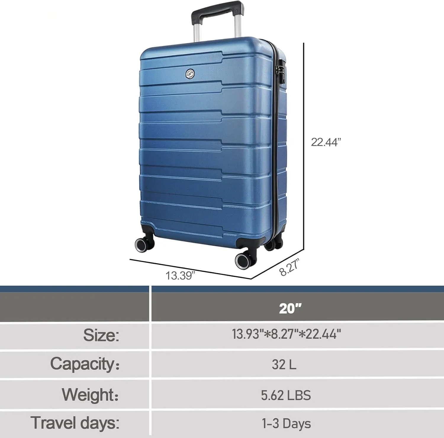 HOUAGI 20" Carry-On Luggage,Hard Shell Suitcase with Spinner Wheels,Lightweight Travel Luggage Suitcases with TSA Lock for Women Men,Dark Blue