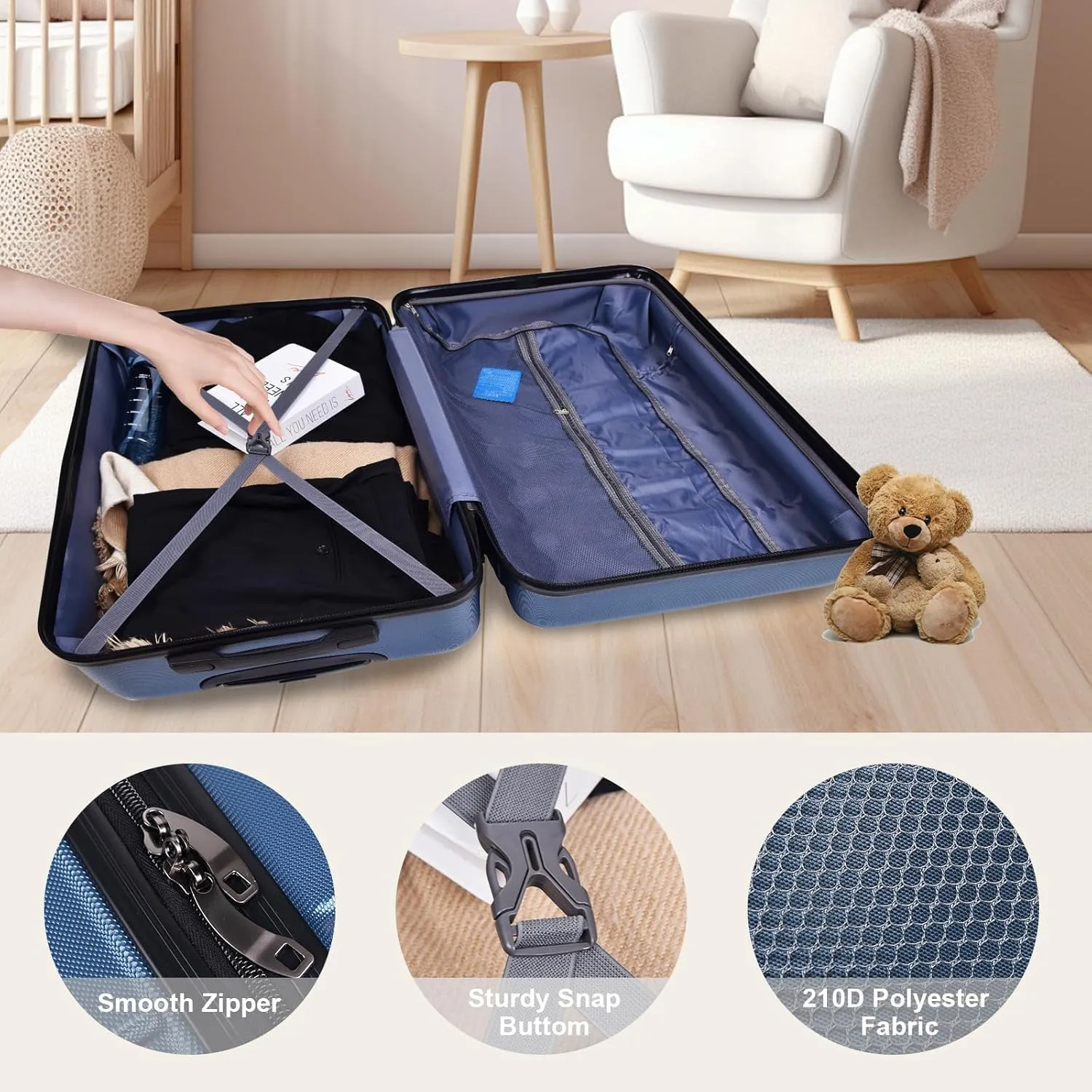 HOUAGI 20" Carry-On Luggage,Hard Shell Suitcase with Spinner Wheels,Lightweight Travel Luggage Suitcases with TSA Lock for Women Men,Dark Blue