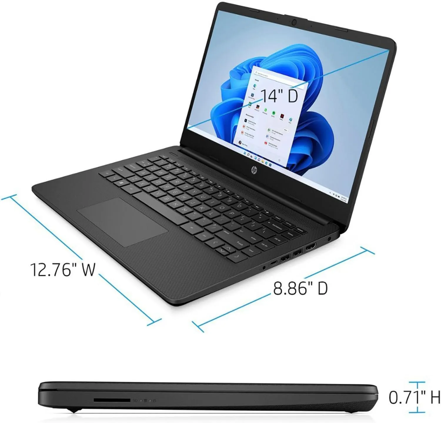 HP Portable Laptop, Student and Business, 14" HD Display, Intel Quad-Core N4120, 16GB DDR4 RAM, 64GB eMMC, 1 Year Office 365, Webcam, SD Card Reader, HDMI, Wi-Fi, Windows 11 Home, Black, KKE Mousepad