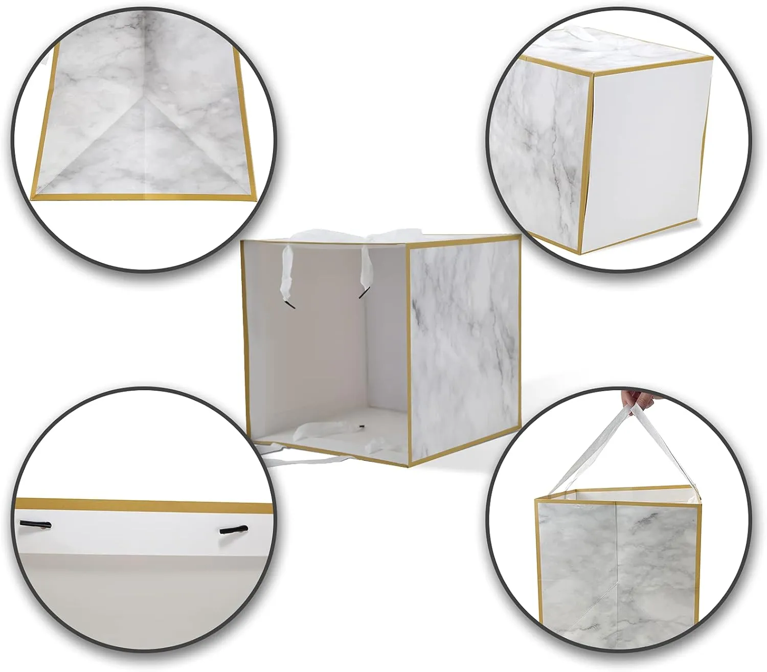 HUAPRINT Kraft Paper Gift Bags with Handles,Marble Paper Bags,12 Pack 6x6x6inch Square Gift Bag, Shopping Merchandise Bags,Party Favor Bags,Birthday,Goodie,Craft Retail,Candy,Cookie,Take Out Bags