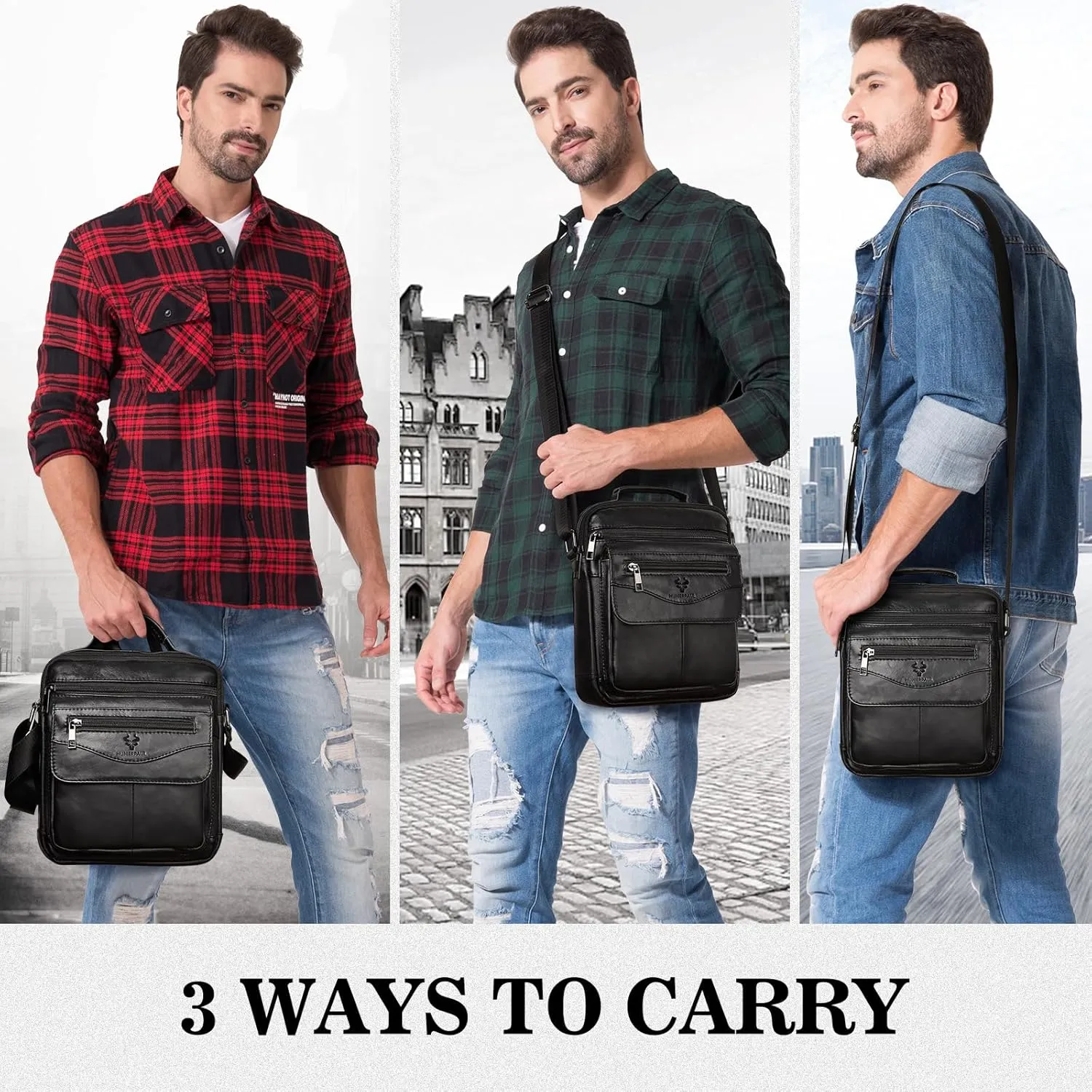 HUMERPAUL Small Messenger Bag for Men Sling Crossbody Shoulder Bag Genuine Leather Handbag Man Purse for Work Business