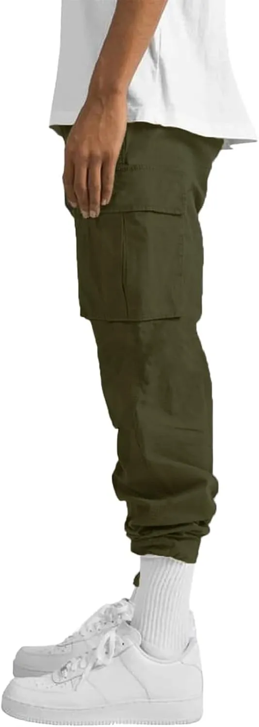 HUNGSON Mens Cargo Pants Drawstring Casual Hiking Pants Joggers Athletic Trousers Cotton Loose Straight Sweatpants for Men