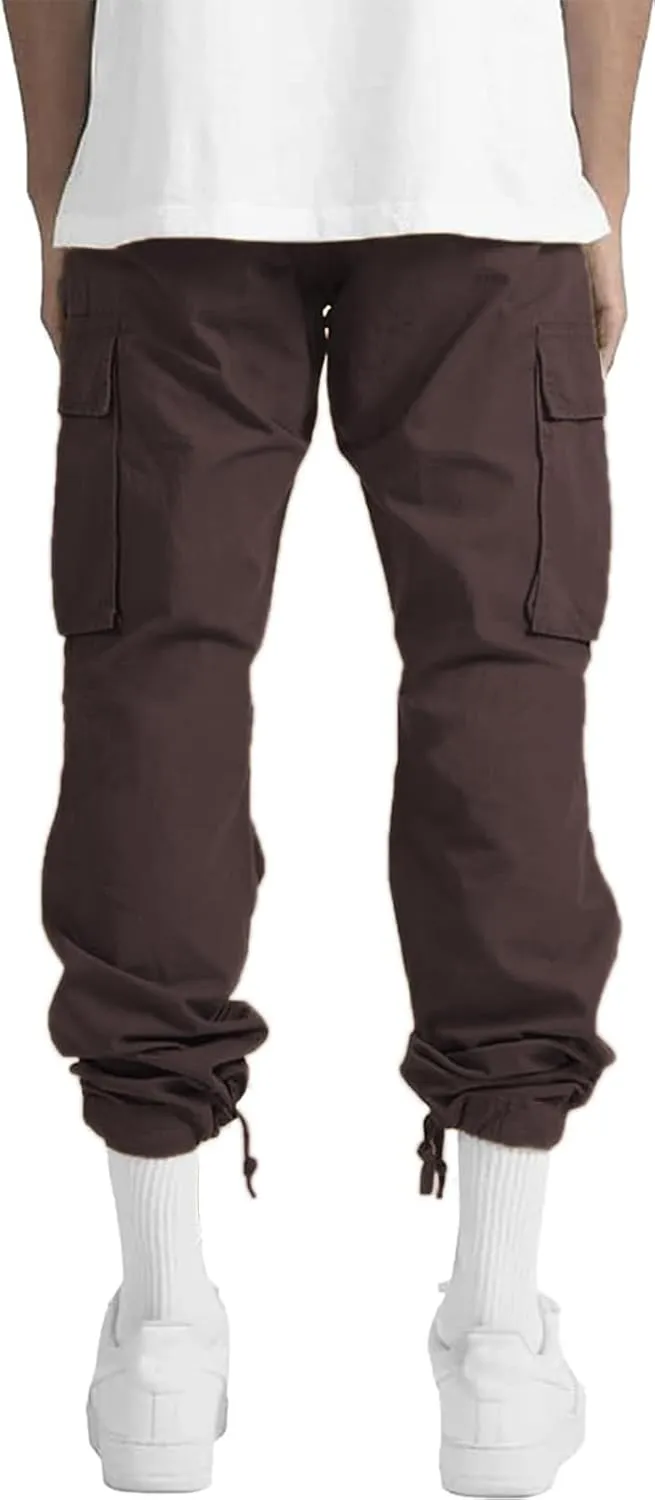 HUNGSON Mens Cargo Pants Drawstring Casual Hiking Pants Joggers Athletic Trousers Cotton Loose Straight Sweatpants for Men