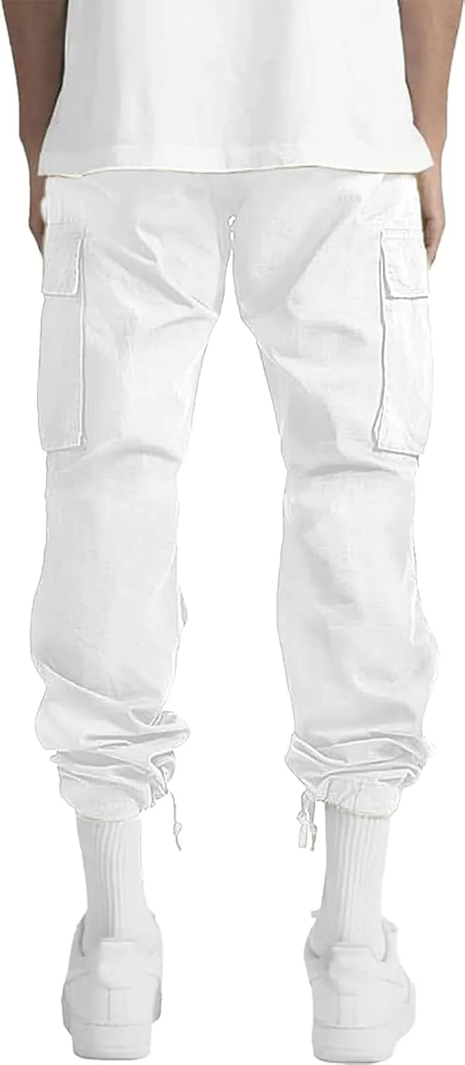 HUNGSON Mens Cargo Pants Drawstring Casual Hiking Pants Joggers Athletic Trousers Cotton Loose Straight Sweatpants for Men