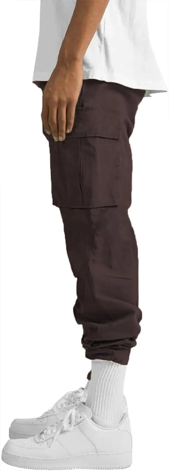HUNGSON Mens Cargo Pants Drawstring Casual Hiking Pants Joggers Athletic Trousers Cotton Loose Straight Sweatpants for Men