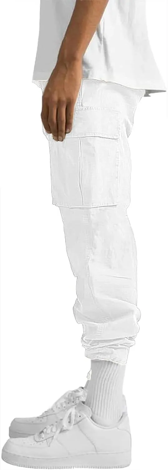 HUNGSON Mens Cargo Pants Drawstring Casual Hiking Pants Joggers Athletic Trousers Cotton Loose Straight Sweatpants for Men