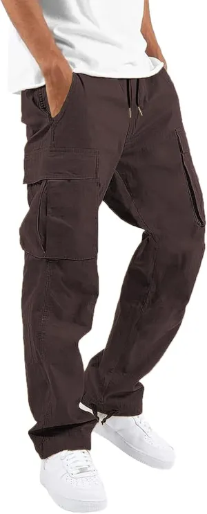 HUNGSON Mens Cargo Pants Drawstring Casual Hiking Pants Joggers Athletic Trousers Cotton Loose Straight Sweatpants for Men