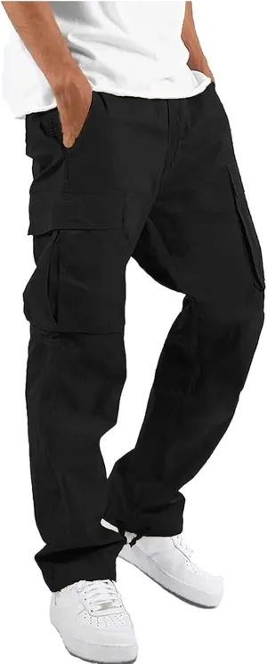 HUNGSON Mens Cargo Pants Drawstring Casual Hiking Pants Joggers Athletic Trousers Cotton Loose Straight Sweatpants for Men
