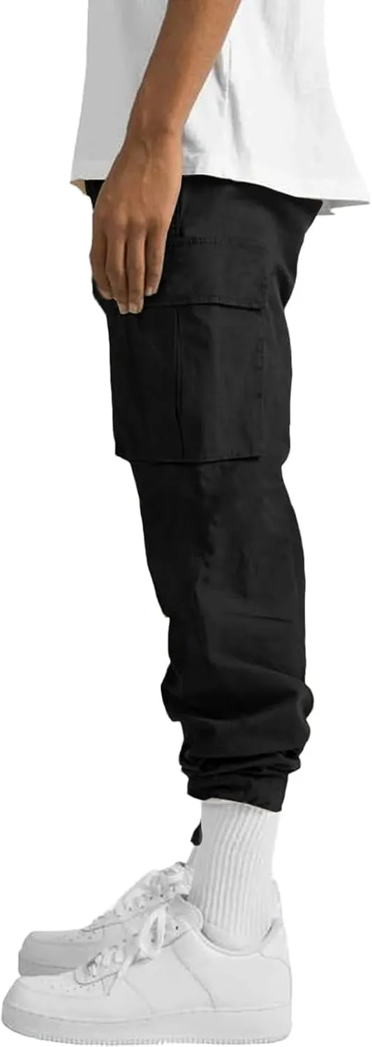 HUNGSON Mens Cargo Pants Drawstring Casual Hiking Pants Joggers Athletic Trousers Cotton Loose Straight Sweatpants for Men