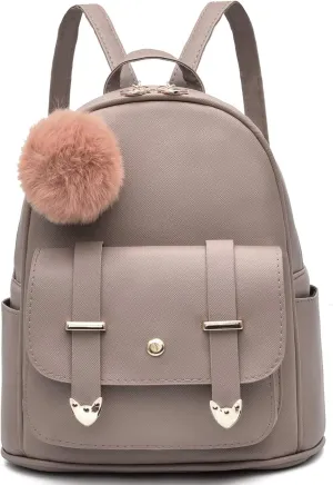 I IHAYNER Girls Fashion Backpack Mini Backpack Purse for Women Teenage Girls Purses PU Leather Pompom Backpack Shoulder Bag