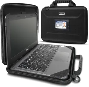 IBENZER EVA Stay-in Protective Case for 11" MacBook Air/Asus/Acer/Samsung/HP/Lenovo Chromebook Laptop, Hardshell Laptop Bag with ShoulderStrap & Handle for K-12 Students, Work, Black, EVA-LS-BK