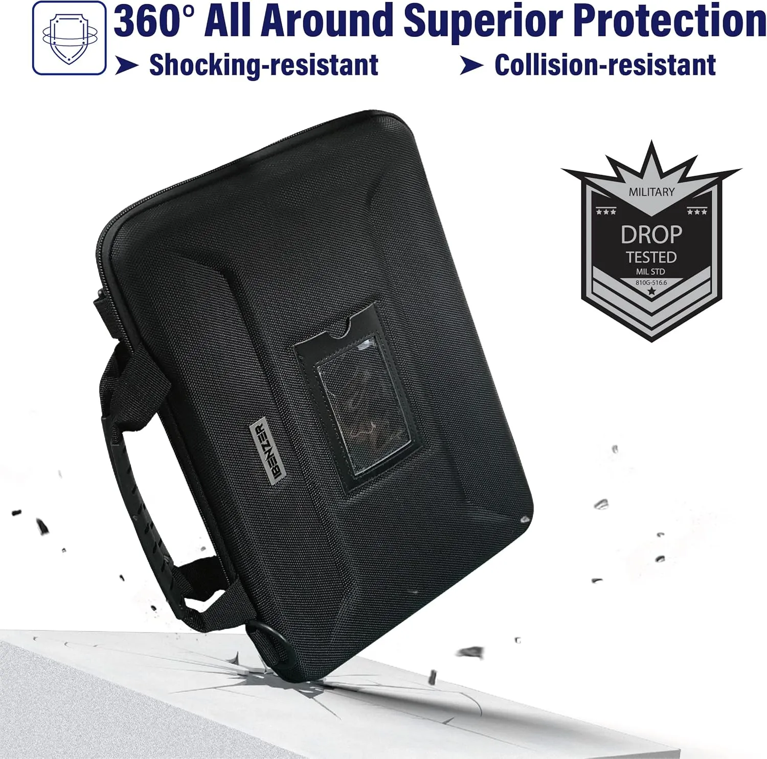 IBENZER EVA Stay-in Protective Case for 11" MacBook Air/Asus/Acer/Samsung/HP/Lenovo Chromebook Laptop, Hardshell Laptop Bag with ShoulderStrap & Handle for K-12 Students, Work, Black, EVA-LS-BK