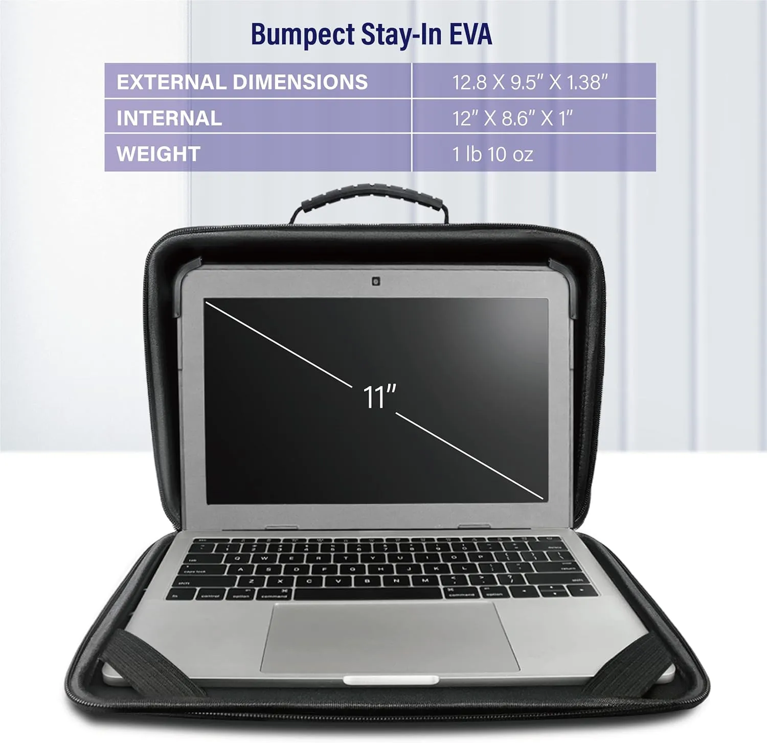 IBENZER EVA Stay-in Protective Case for 11" MacBook Air/Asus/Acer/Samsung/HP/Lenovo Chromebook Laptop, Hardshell Laptop Bag with ShoulderStrap & Handle for K-12 Students, Work, Black, EVA-LS-BK