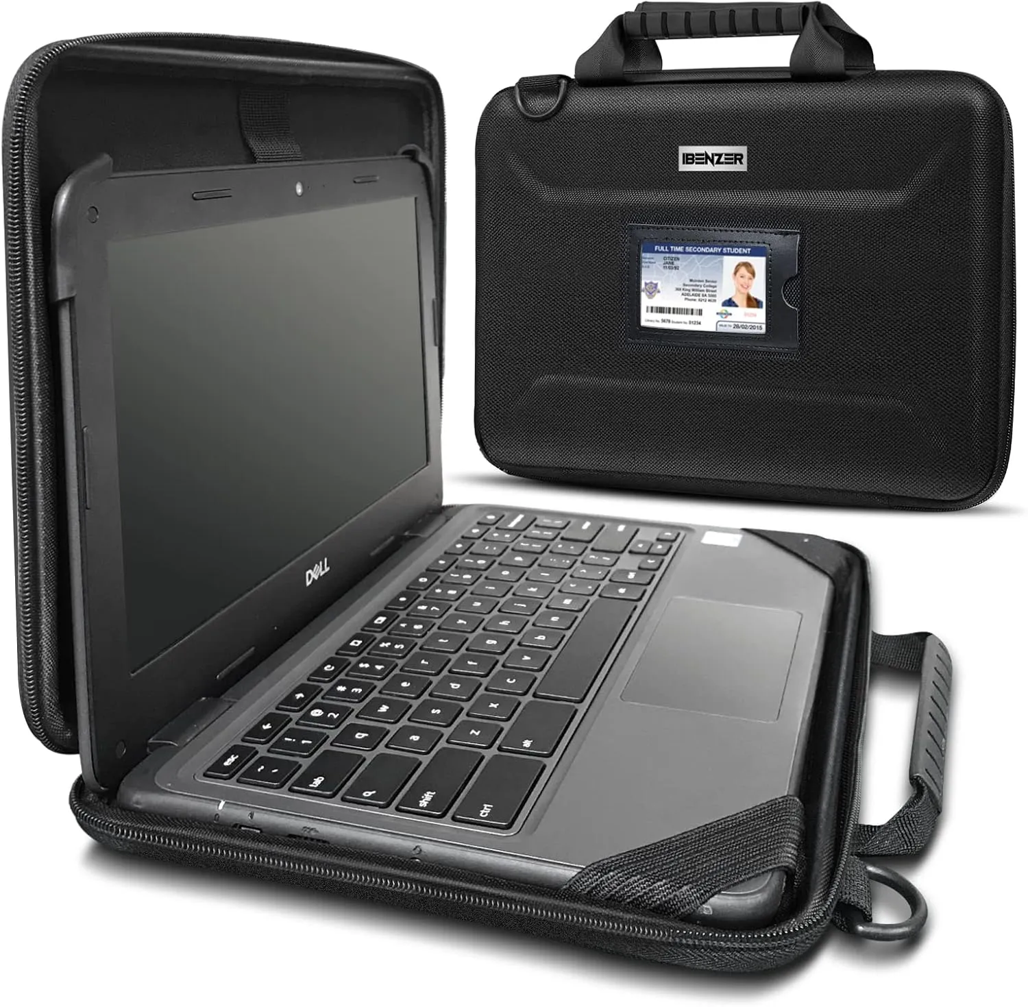IBENZER EVA Stay-in Protective Case for 11" MacBook Air/Asus/Acer/Samsung/HP/Lenovo Chromebook Laptop, Hardshell Laptop Bag with ShoulderStrap & Handle for K-12 Students, Work, Black, EVA-LS-BK