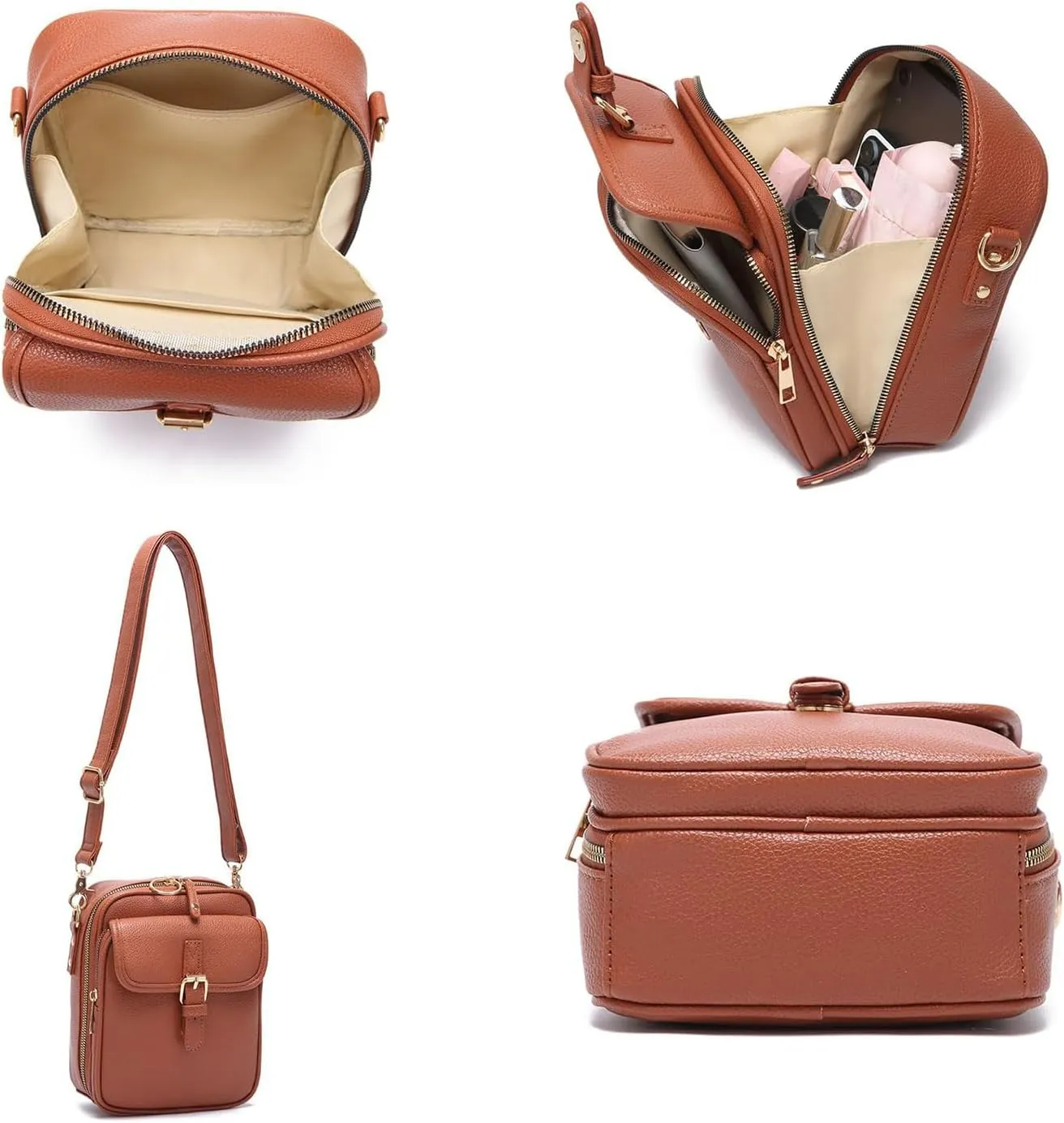 Inbuyus Vintage Large Capacity Messenger Bag, Double Layer Mini Messenger Bag with Leather Crossbody Shoulder