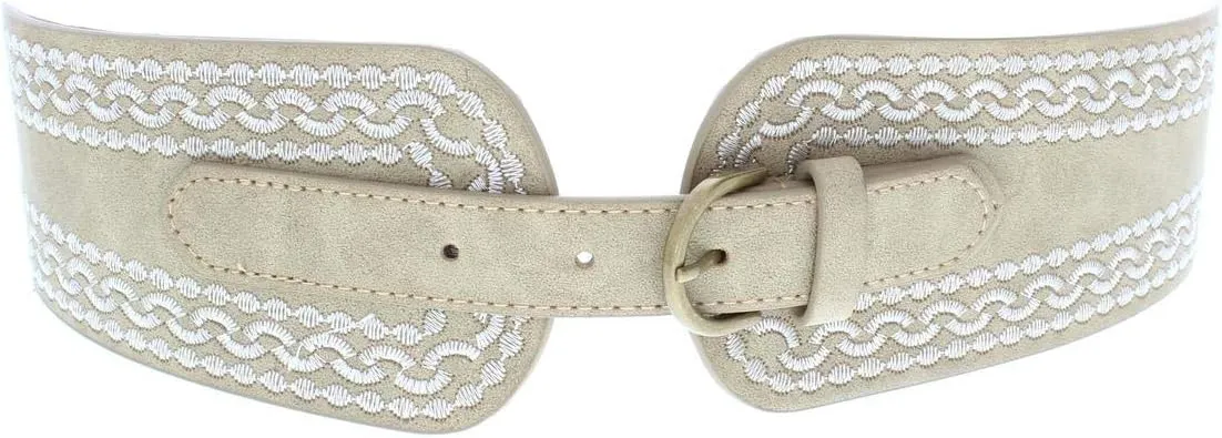 INC International Concepts Embroidered Stretch Belt (Natural, Small/Medium)