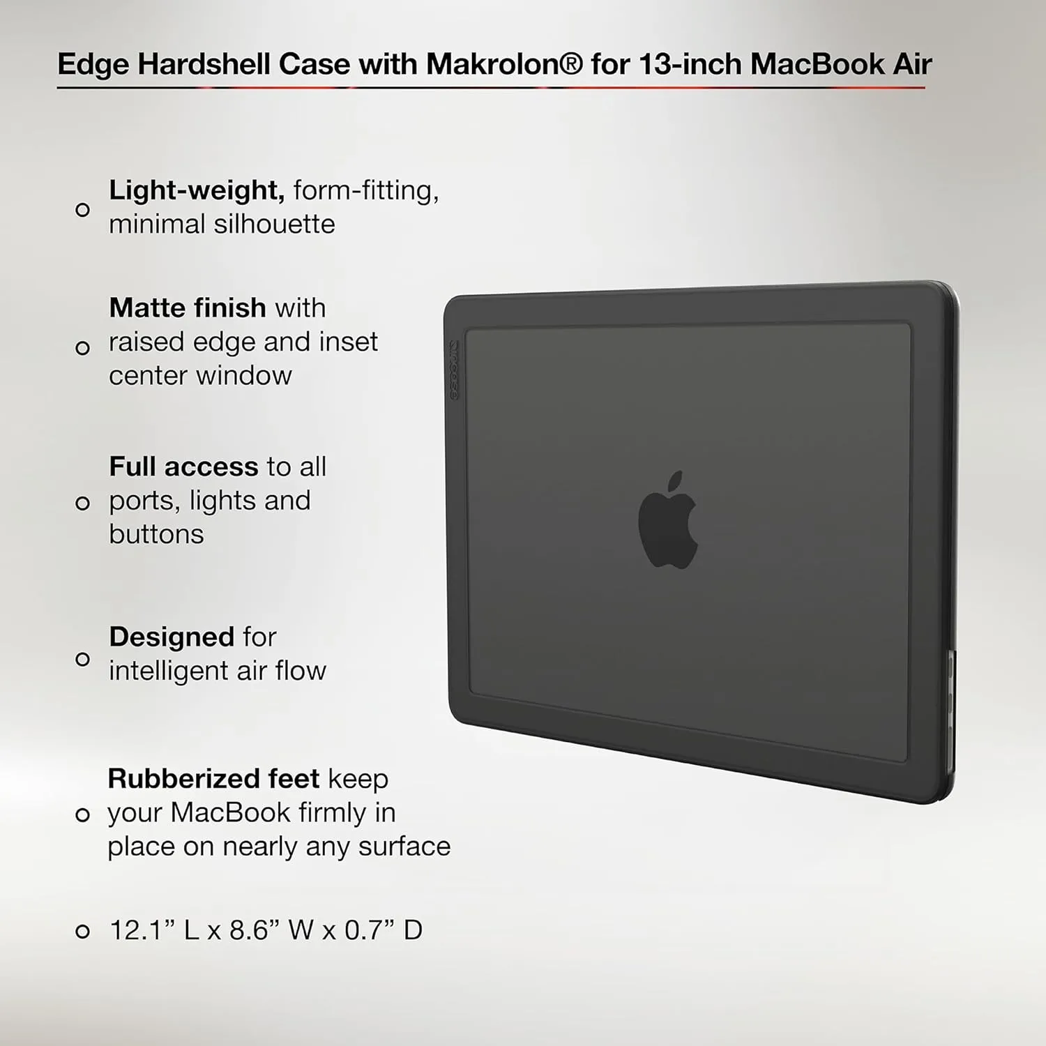 Incase Edge Hardshell with Makrolon® - MacBook Air 13 inch Case - 2025, 2024, 2023, 2022, M4, M3, M2 - MacBook Case, Laptop Cover, Protective Hard Shell, Scratch Resistant, Rubberized Feet - Black