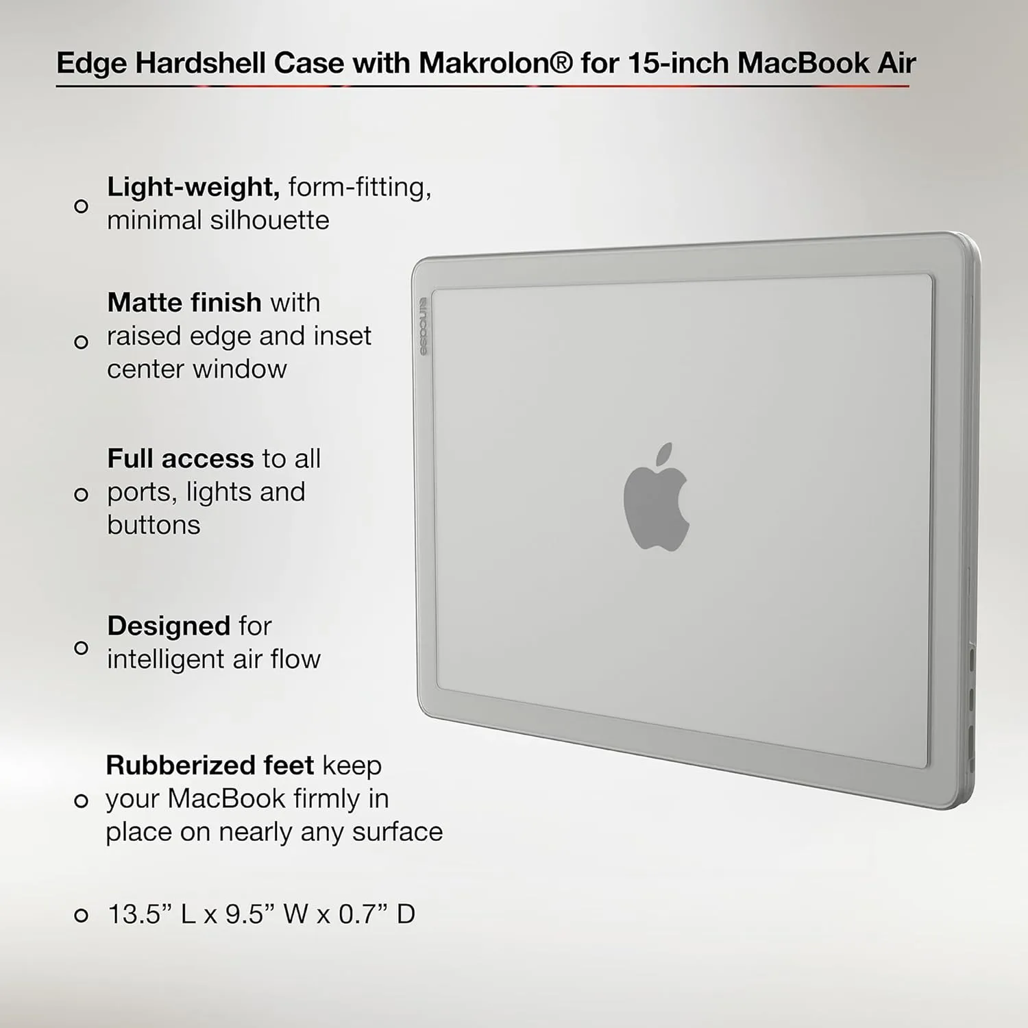 Incase Edge Hardshell with Makrolon® - MacBook Air 15 inch Case - 2025, 2024, 2023, 2022, M4, M3, M2 - MacBook Case, Laptop Cover, Protective Hard Shell, Scratch Resistant, Rubberized Feet - Clear