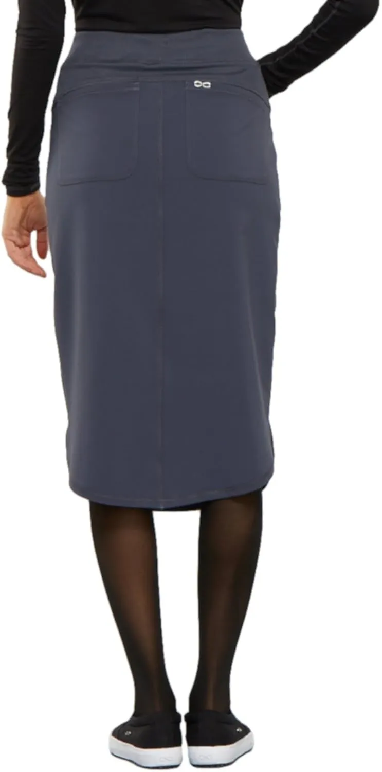 Infinity Cherokee Drawstring Cargo Scrub Skirt for Women, 5 Pockets Knee Length Stretchy Rib-Knit Fabric CK505A