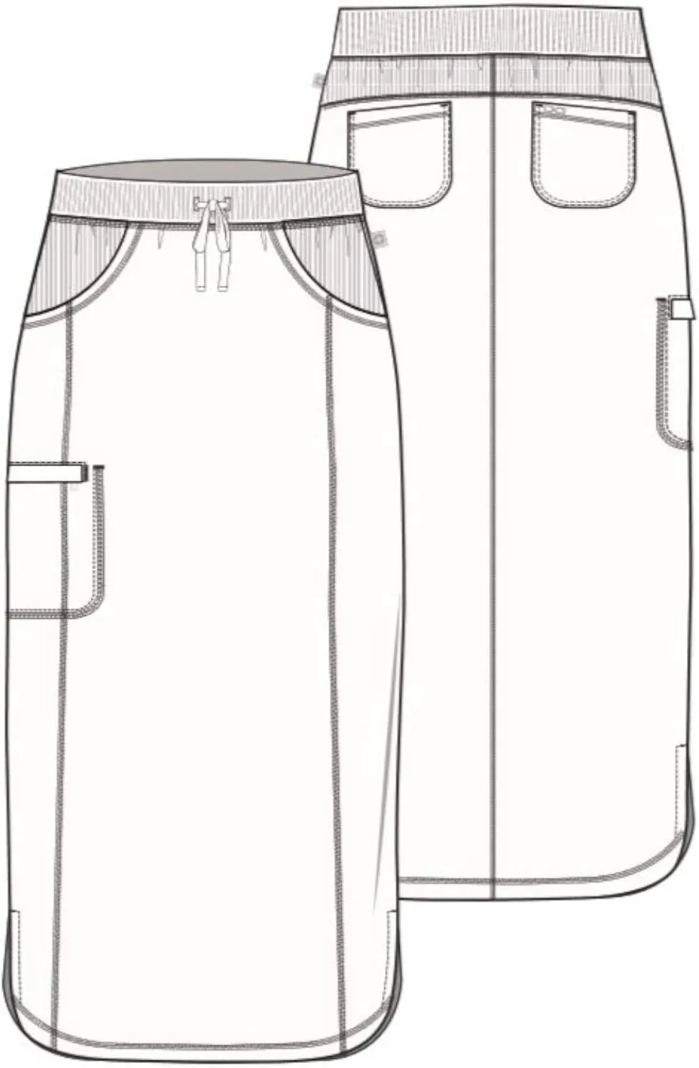 Infinity Cherokee Drawstring Cargo Scrub Skirt for Women, 5 Pockets Knee Length Stretchy Rib-Knit Fabric CK505A
