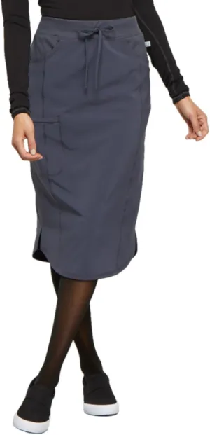 Infinity Cherokee Drawstring Cargo Scrub Skirt for Women, 5 Pockets Knee Length Stretchy Rib-Knit Fabric CK505A