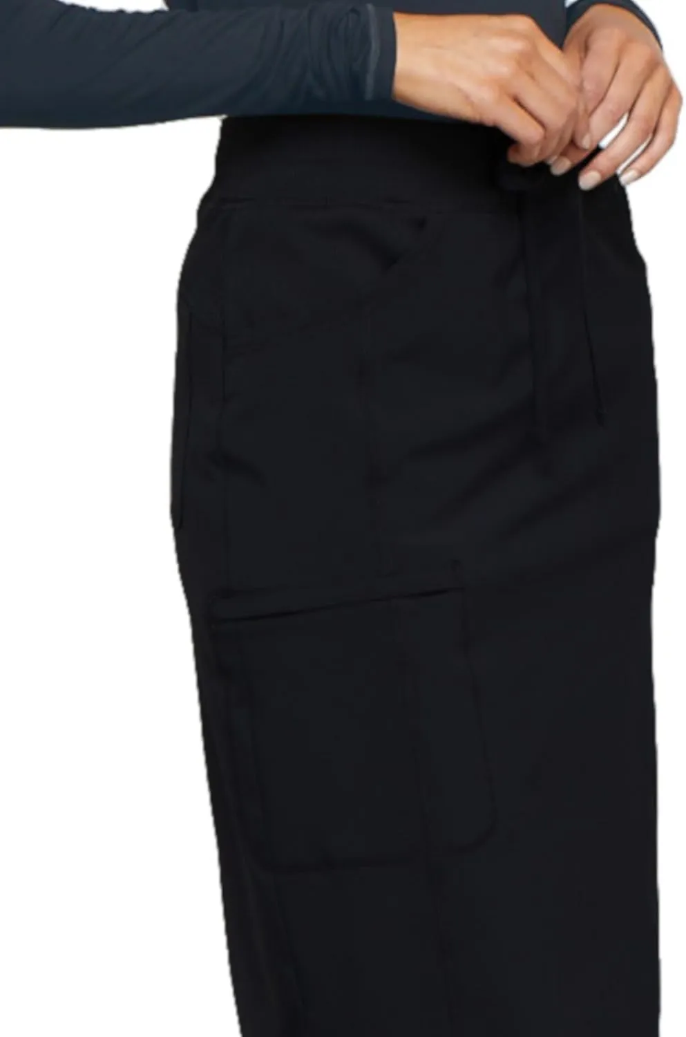 Infinity Cherokee Drawstring Cargo Scrub Skirt for Women, 5 Pockets Knee Length Stretchy Rib-Knit Fabric CK505A