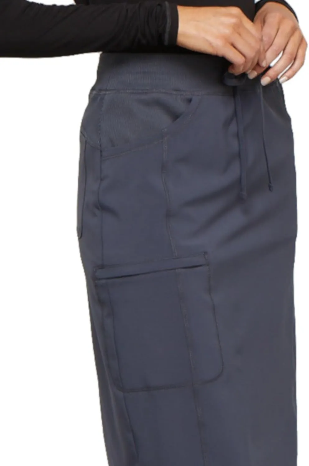 Infinity Cherokee Drawstring Cargo Scrub Skirt for Women, 5 Pockets Knee Length Stretchy Rib-Knit Fabric CK505A