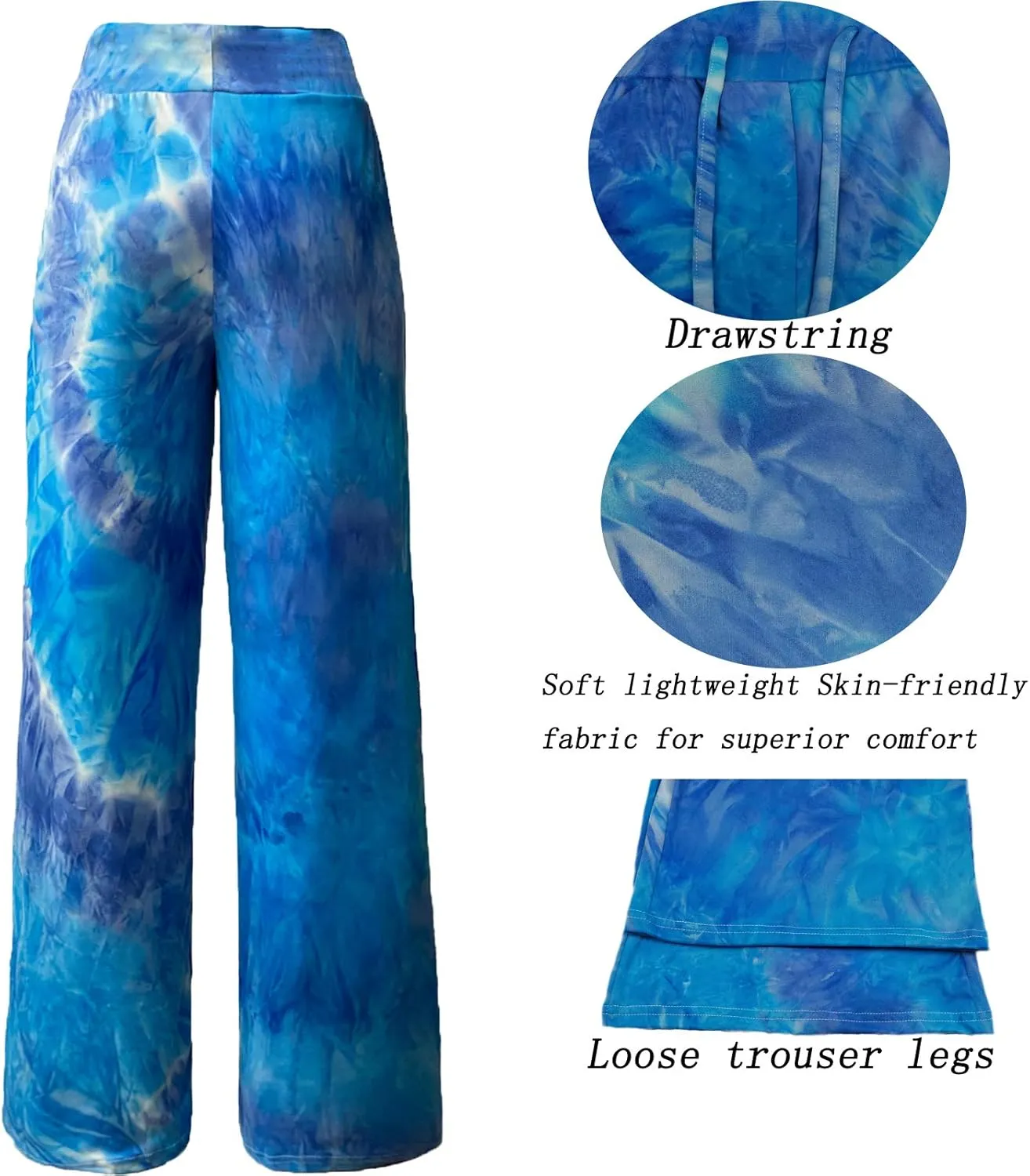 iniber Women's Comfy Pajama Pants Casual Lounge Pant Wide Leg Palazzo Stretch Drawstring Bottoms
