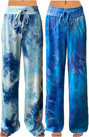 iniber Women's Comfy Pajama Pants Casual Lounge Pant Wide Leg Palazzo Stretch Drawstring Bottoms