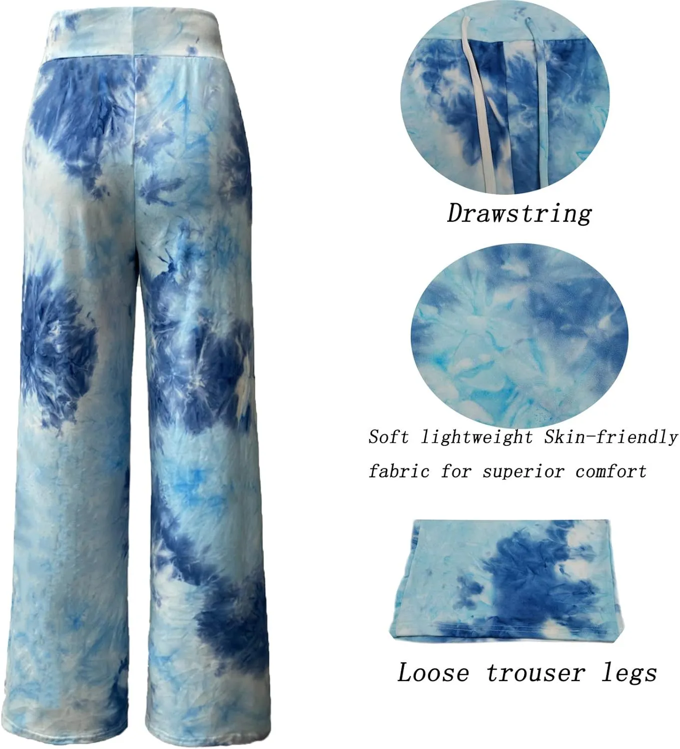 iniber Women's Comfy Pajama Pants Casual Lounge Pant Wide Leg Palazzo Stretch Drawstring Bottoms