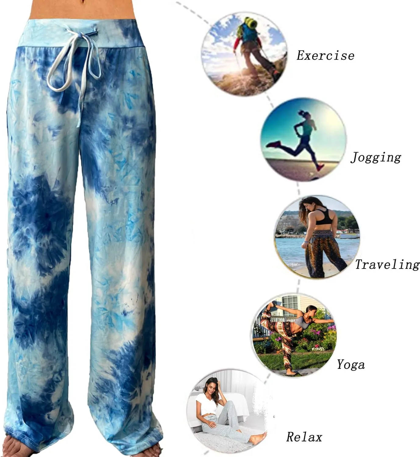 iniber Women's Comfy Pajama Pants Casual Lounge Pant Wide Leg Palazzo Stretch Drawstring Bottoms