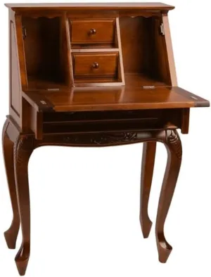 International Caravan Windsor Carved Wood Hard Wood Small Secretary Desk - Walnut